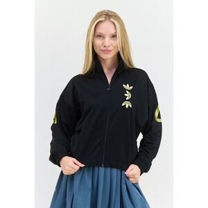 Adidas Track Jacket Black Gold Trefoil‎ Logo Full Zip Women's XL